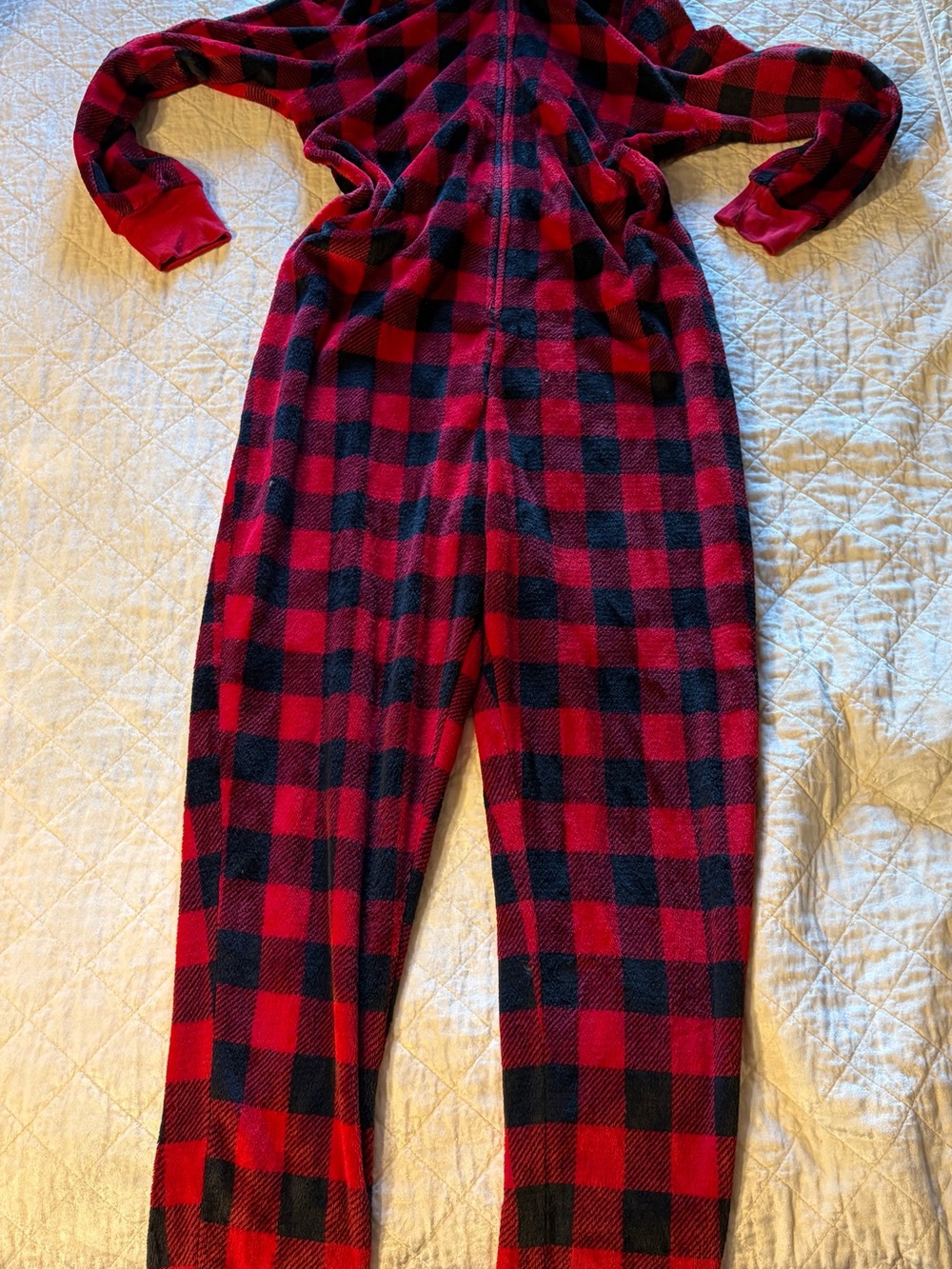 Red & Black Buffalo Plaid Hooded One-Piece Pajama
